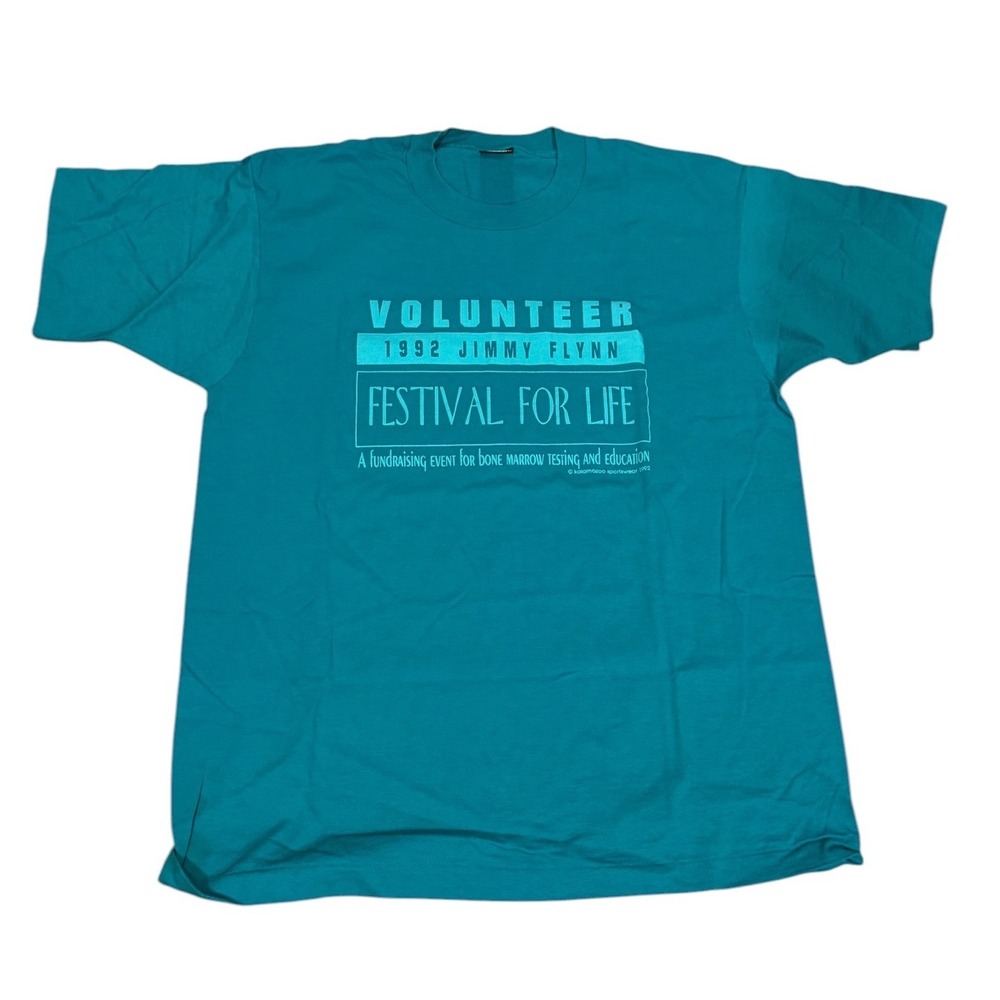 Vintage 1992 Screen Stars Festival For Life Jimmy Flynn T-Shirt XL Teal USA Made